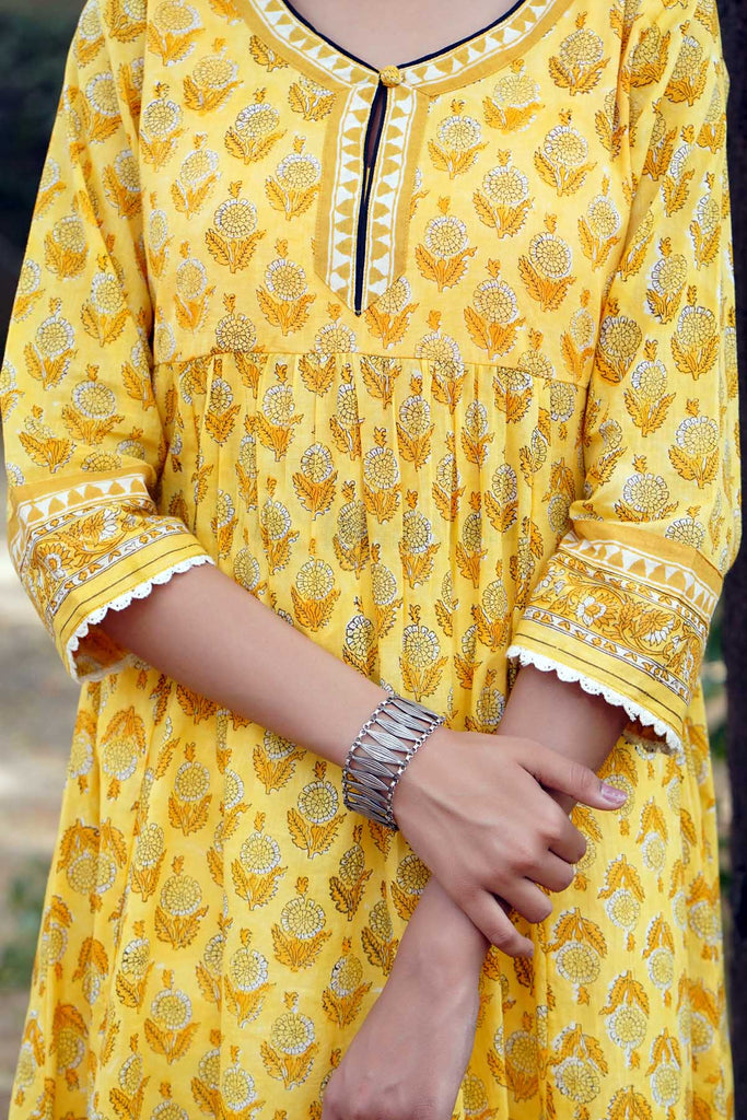 Long Length Kalidaar Kurta in Yellow Color