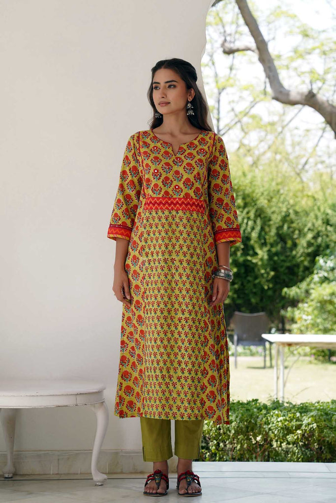 A-Line Kurta In Mehndi Green Color
