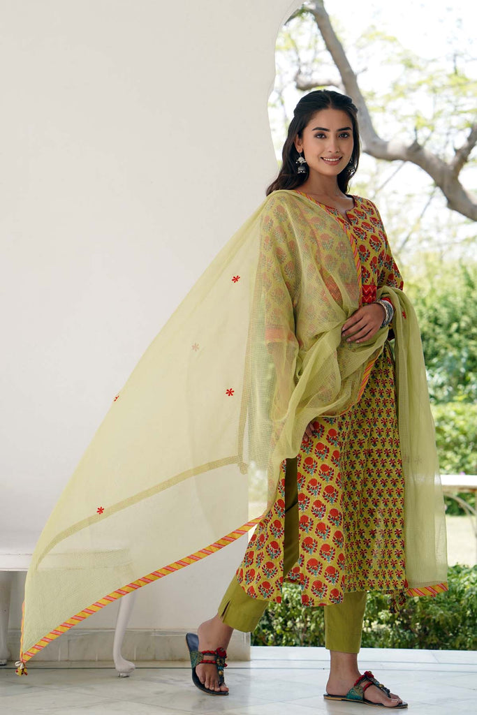 A-Line Kurta In Mehndi Green Color