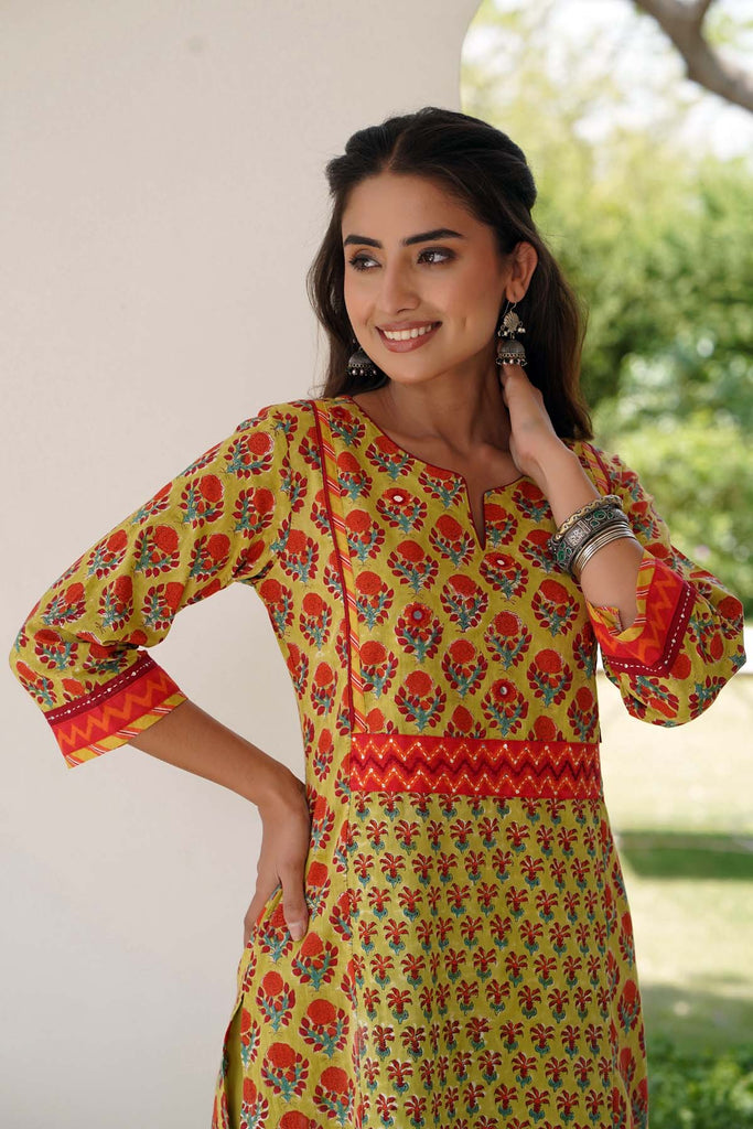 A-Line Kurta In Mehndi Green Color