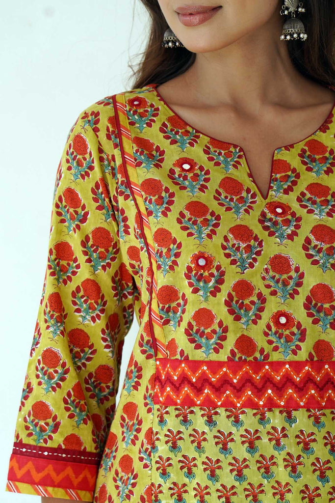 A-Line Kurta In Mehndi Green Color