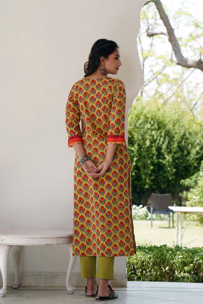 A-Line Kurta In Mehndi Green Color