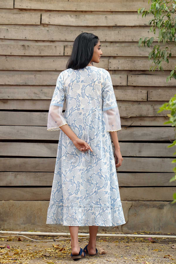 White Hand Block Printed Dress