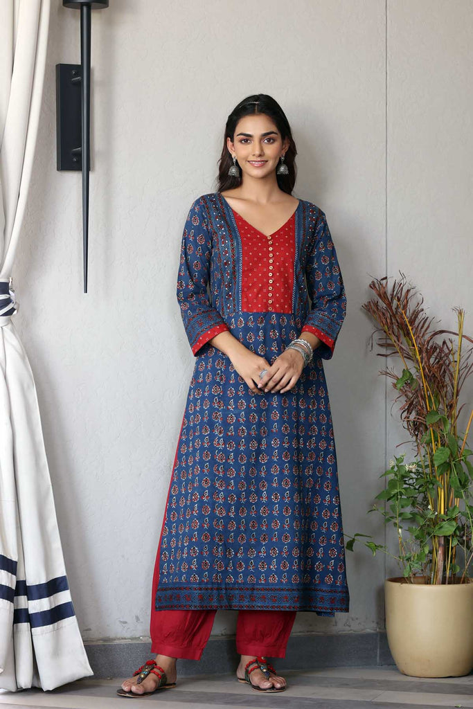 Buy Kuruti B Sheets Brand Women's Cotton Ajrakh Print Red Anarkali Style  Long Gown Kurta/Anarkali Kurta for Women (MINIFLOR-RD-XXL) at Amazon.in
