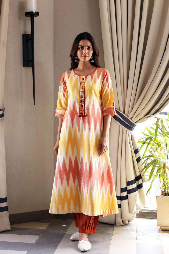 A-Line Kurta In Ikat Fabric