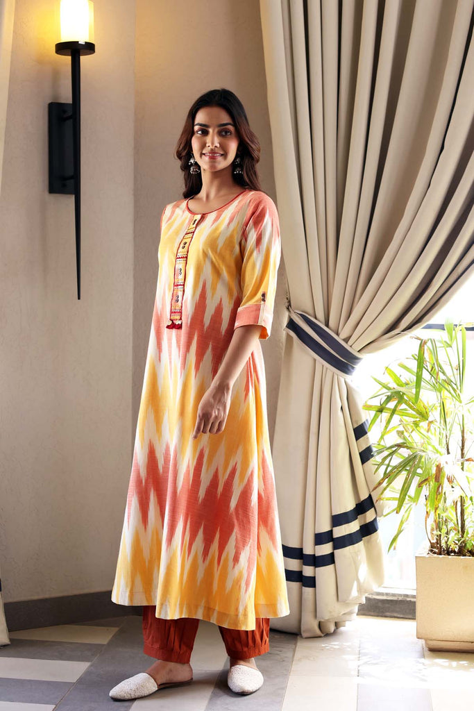 A-Line Kurta In Ikat Fabric