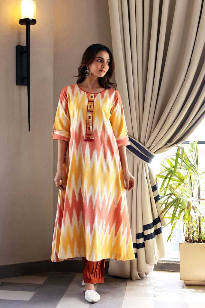 A-Line Kurta In Ikat Fabric