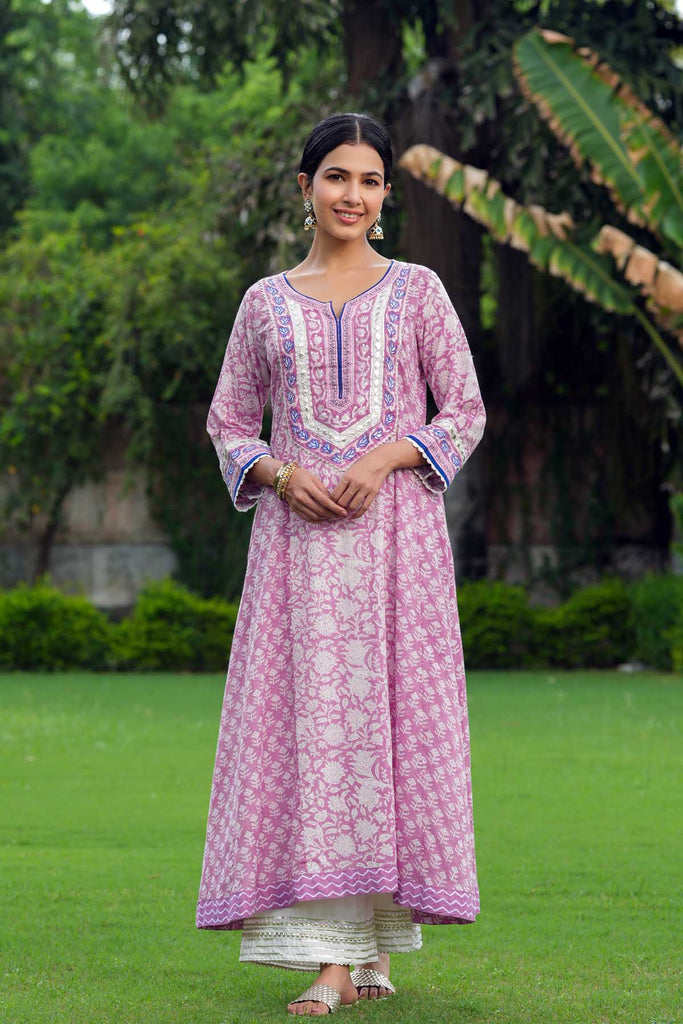 Light Purple A-Line Kalidaar Kurta