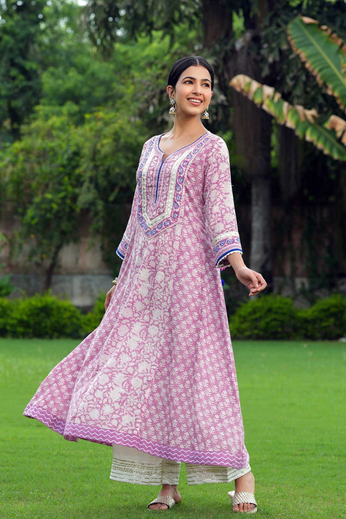 Light Purple A-Line Kalidaar Kurta