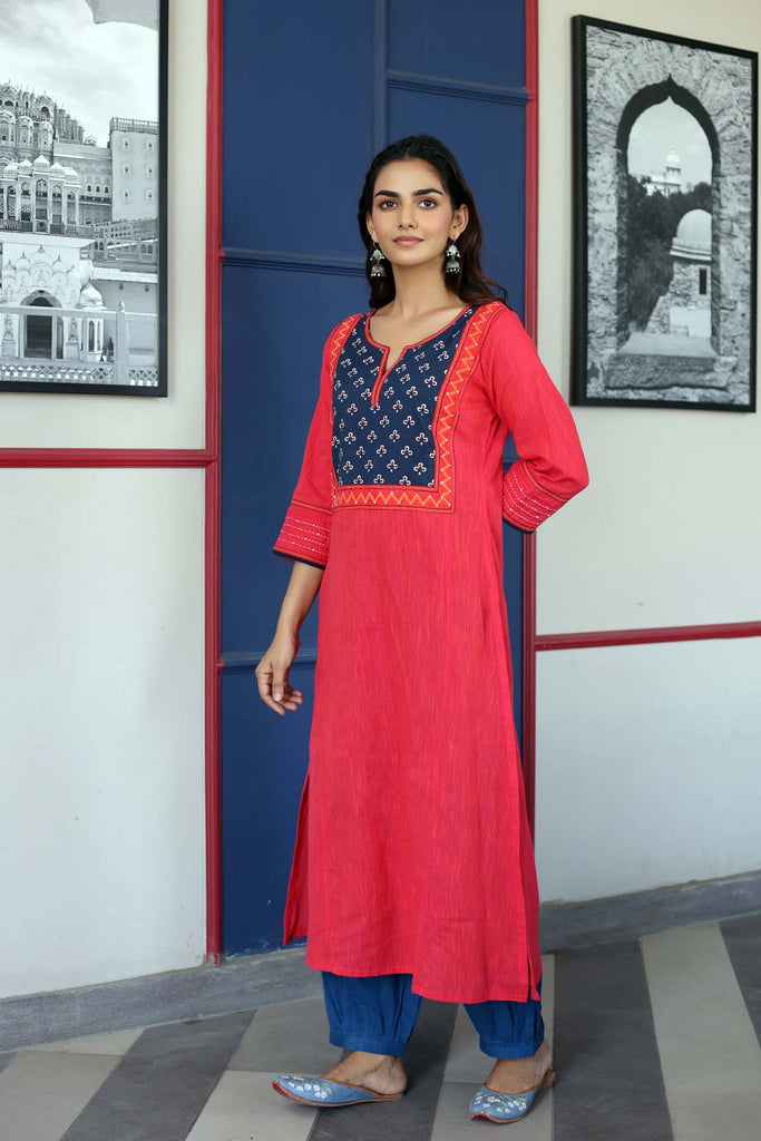 Women's Pure Cotton Jaipuri Printed Straight Kurti (Ready to Wear; Nav –  Peplos Jeans