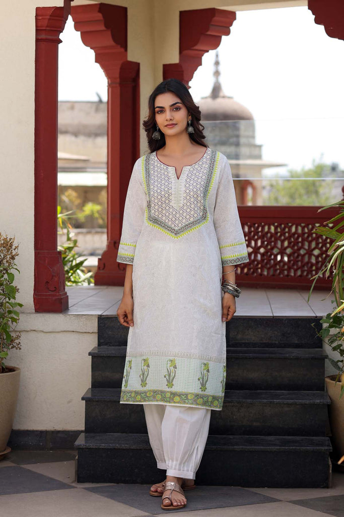 Short Length Straight Fit Kurta In Off-White Color