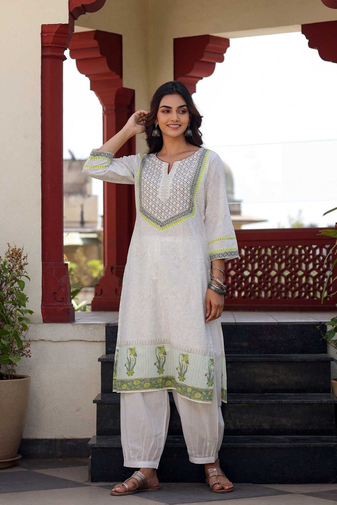 Short Length Straight Fit Kurta In Off-White Color