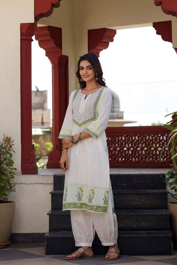 Short Length Straight Fit Kurta In Off-White Color