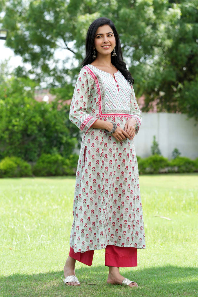 Long Length A-Line Kurta In Astringent Green Color