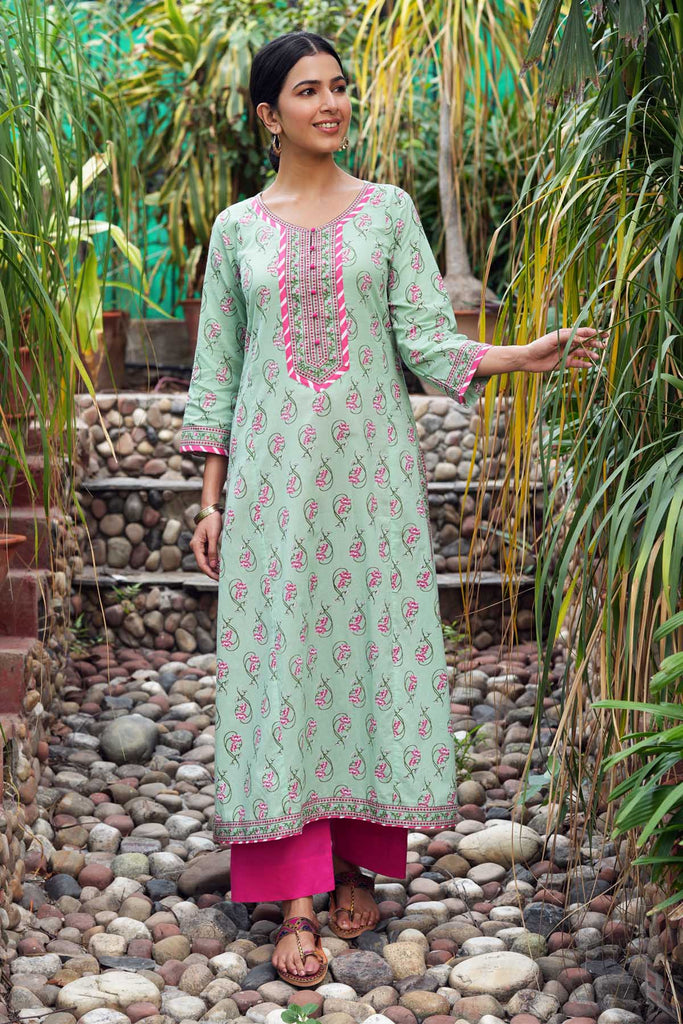 A-Line Kurta In Light Green Color