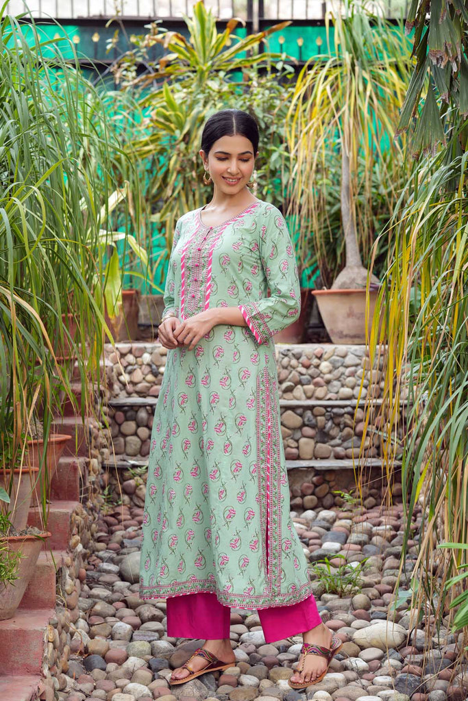 A-Line Kurta In Light Green Color