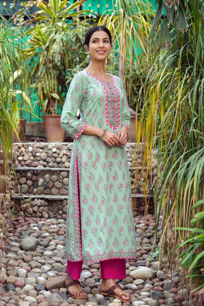 A-Line Kurta In Light Green Color