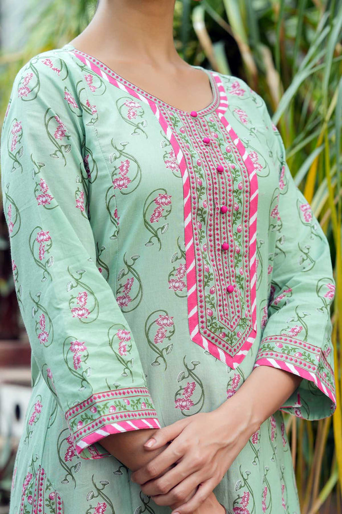 A-Line Kurta In Light Green Color