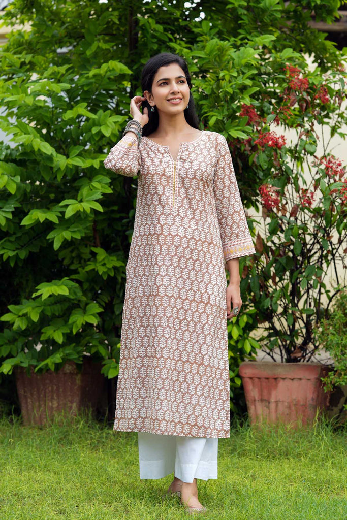 Straight Fit Kurta In Light Brown Color