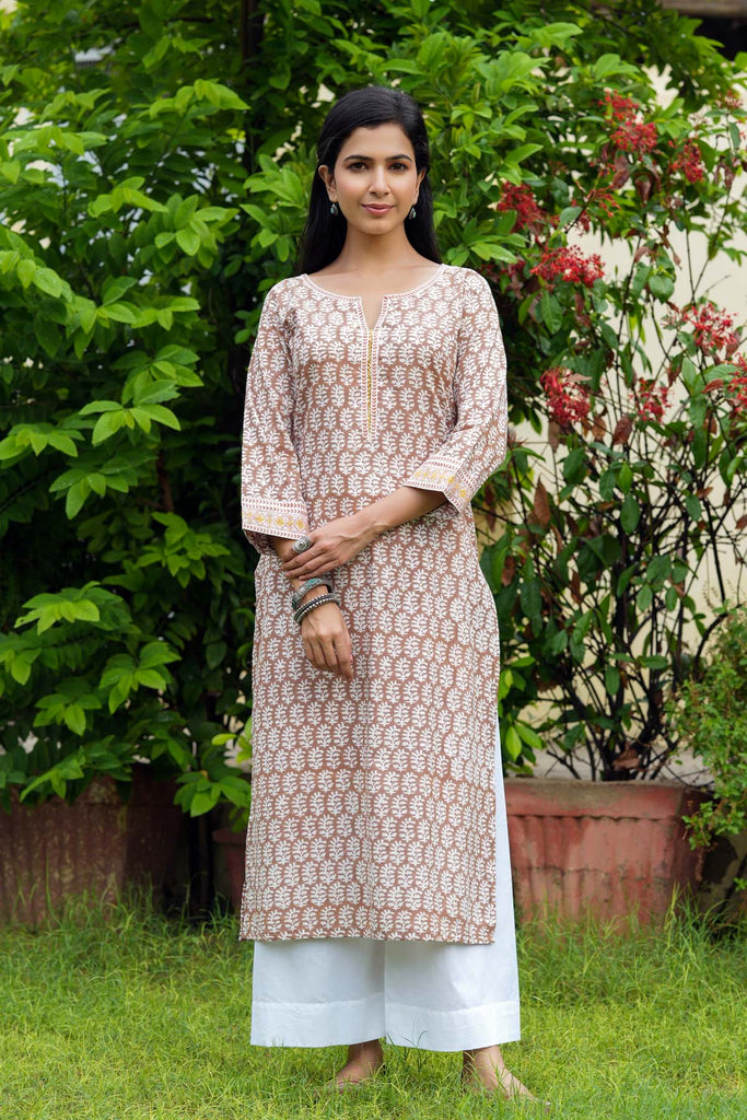 Straight Fit Kurta In Light Brown Color