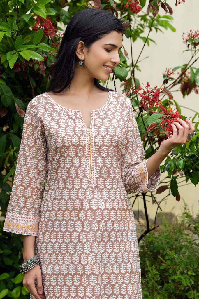 Straight Fit Kurta In Light Brown Color