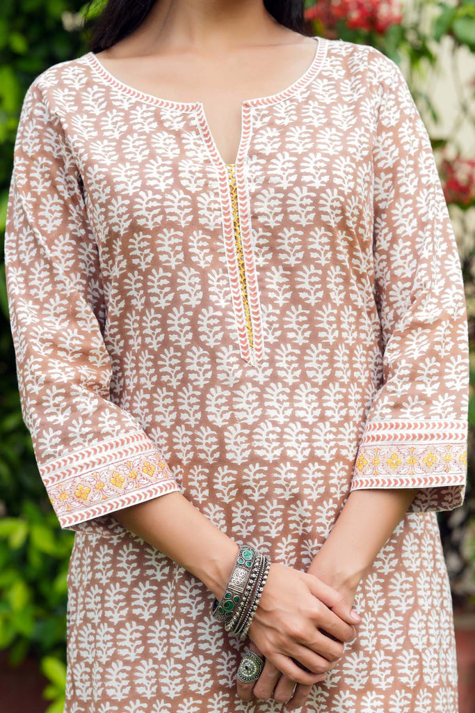 Straight Fit Kurta In Light Brown Color