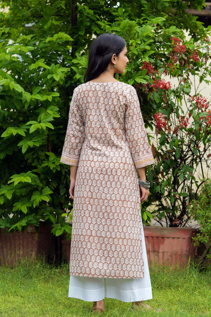 Straight Fit Kurta In Light Brown Color