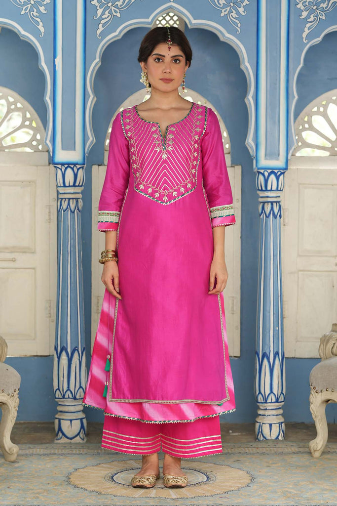 Double Layer Chanderi Kurta In Rani Color