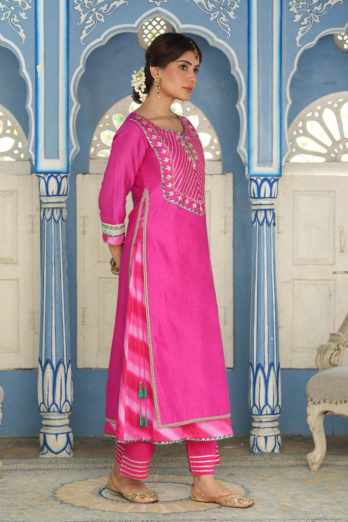 Double Layer Chanderi Kurta In Rani Color