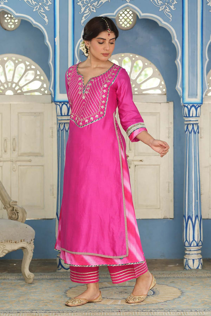 Double Layer Chanderi Kurta In Rani Color