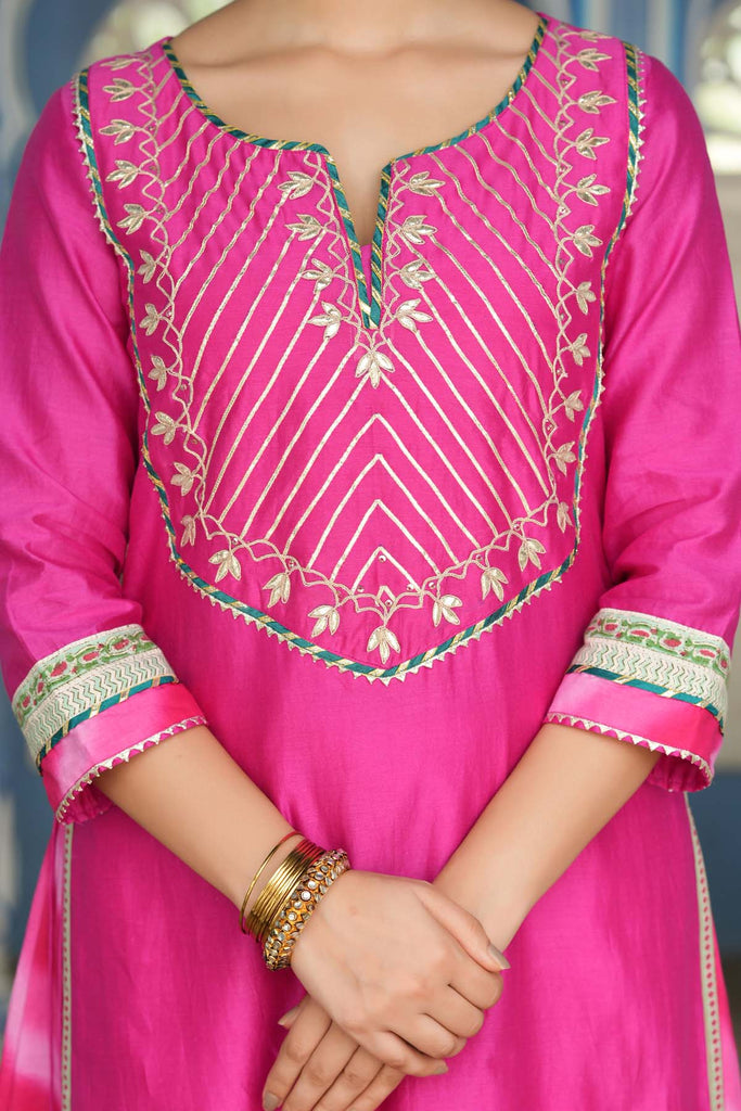 Double Layer Chanderi Kurta In Rani Color