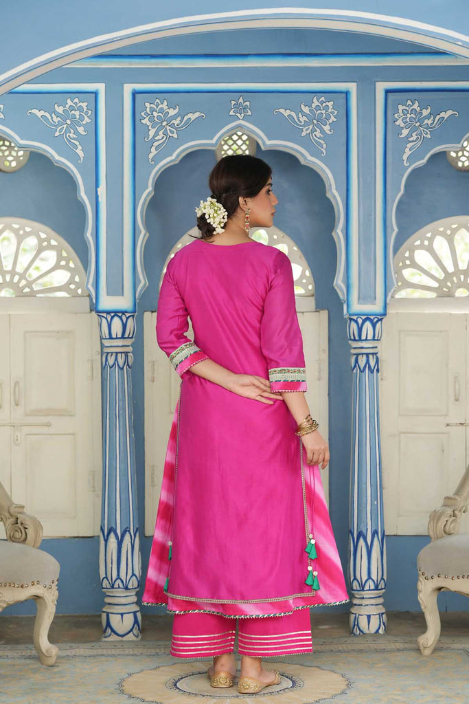 Double Layer Chanderi Kurta In Rani Color