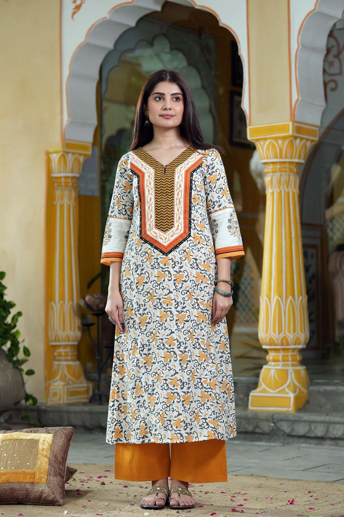 White Floral Hand Block Printed Kurta