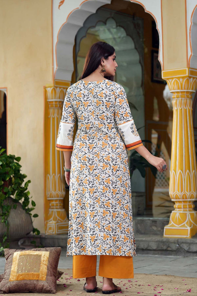 White Floral Hand Block Printed Kurta