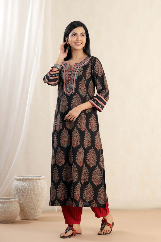 A-Line Kurta In Black Buta Print