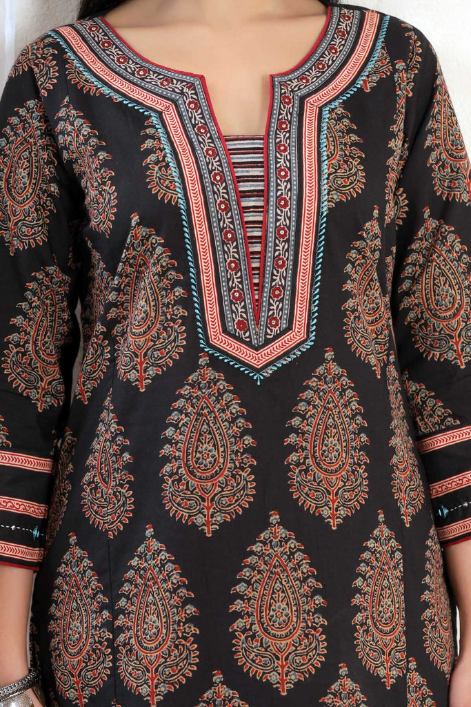 A-Line Kurta In Black Buta Print
