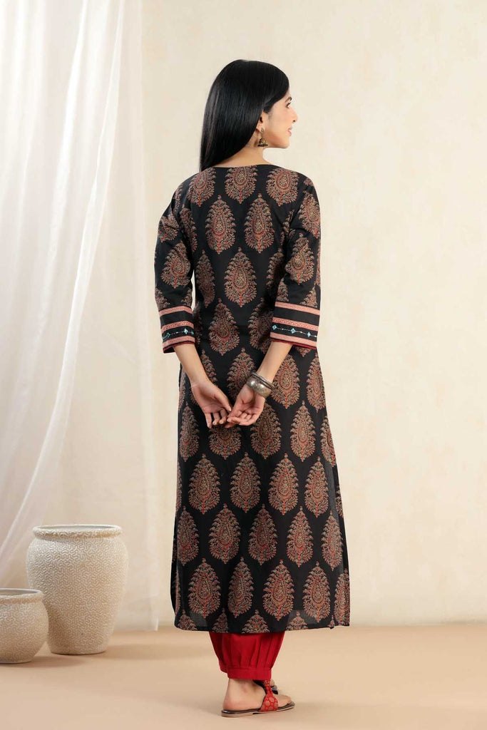 A-Line Kurta In Black Buta Print