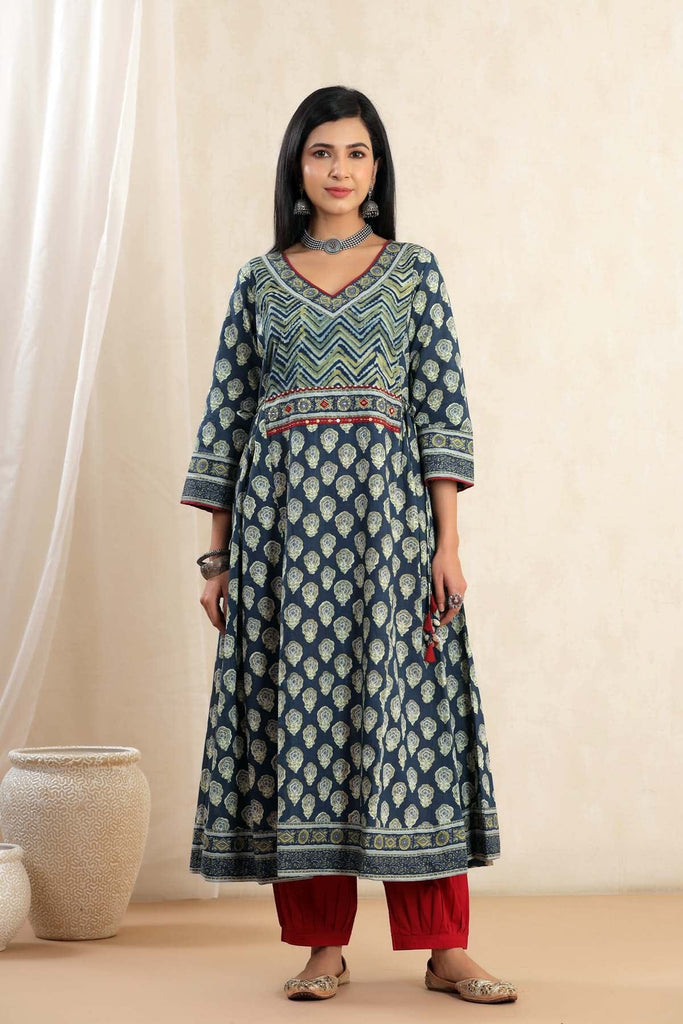 Long Length Kalidaar Kurta In Deep Blue Color