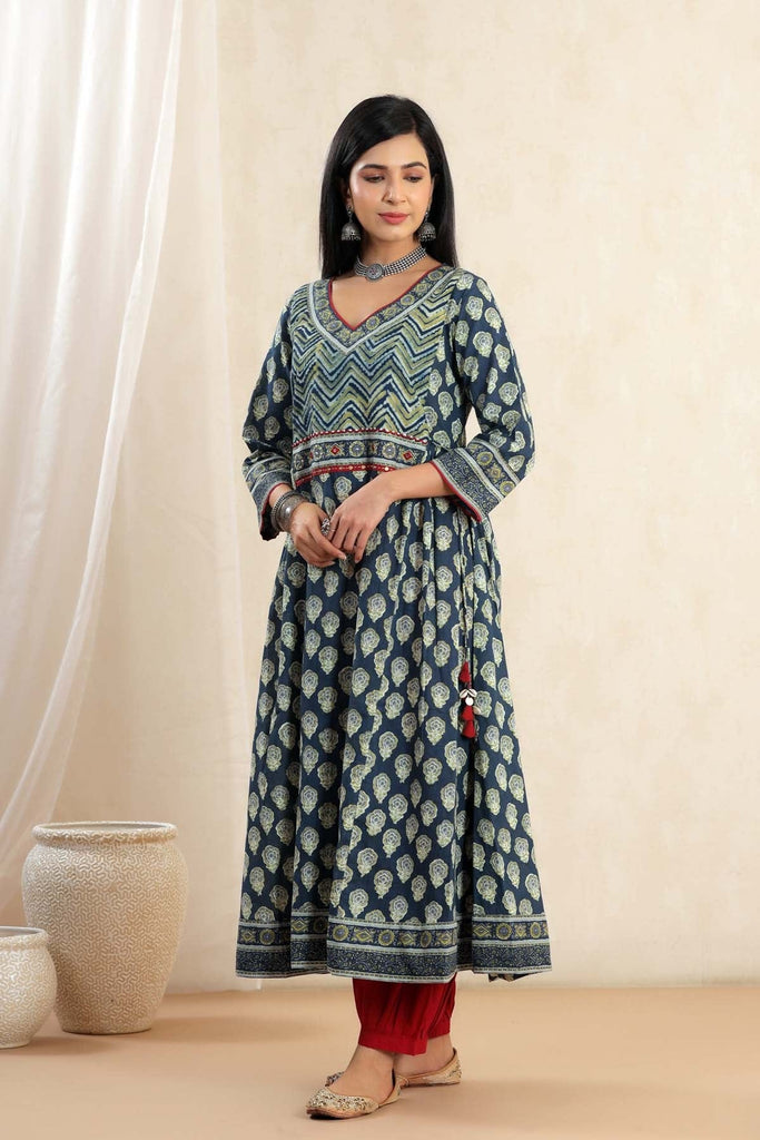 Long Length Kalidaar Kurta In Deep Blue Color