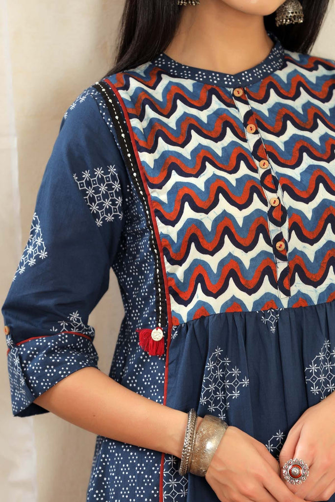 A-Line Collared Kurta In Indigo Blue