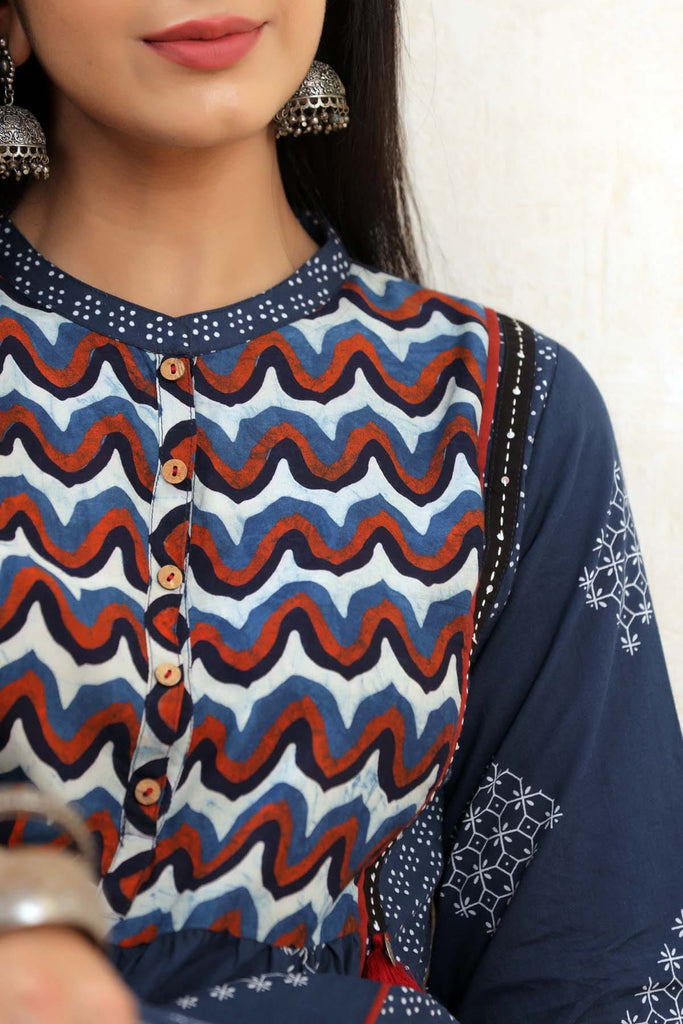 A-Line Collared Kurta In Indigo Blue