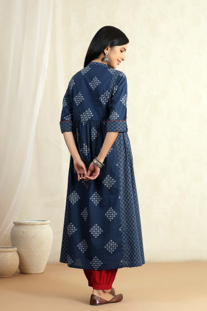 A-Line Collared Kurta In Indigo Blue