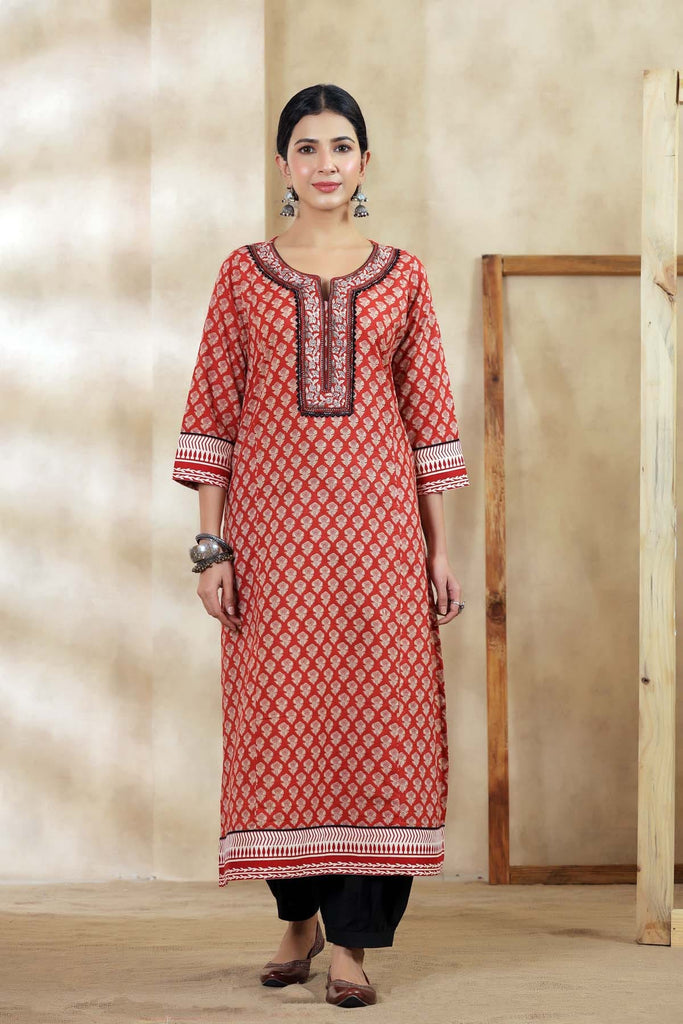A-Line Kurta In Maroon Buti Print