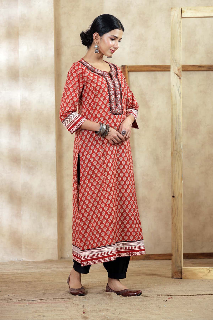 A-Line Kurta In Maroon Buti Print