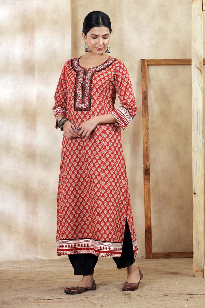A-Line Kurta In Maroon Buti Print
