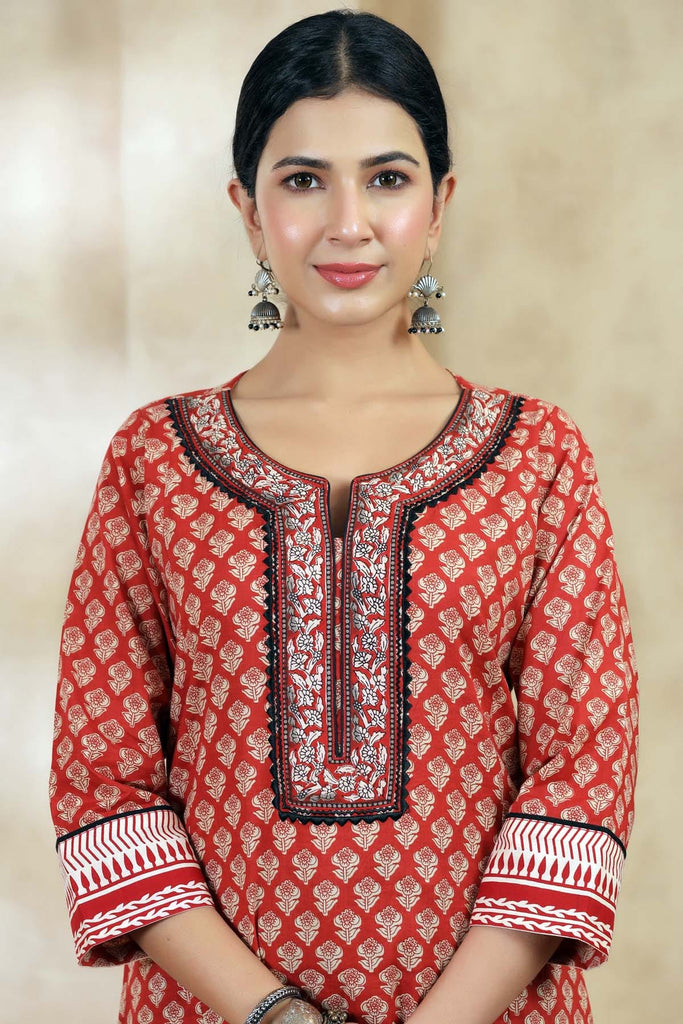 A-Line Kurta In Maroon Buti Print