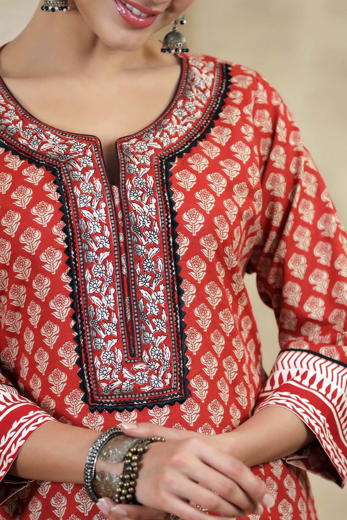 A-Line Kurta In Maroon Buti Print