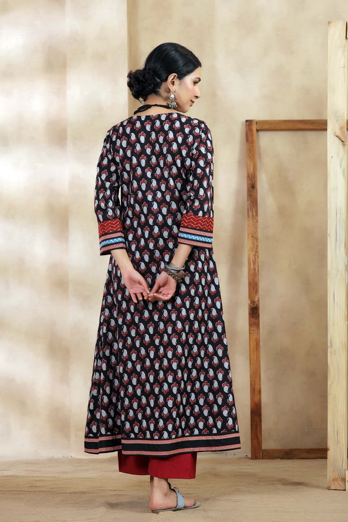 Black Angrakha Style Long Length Kurta