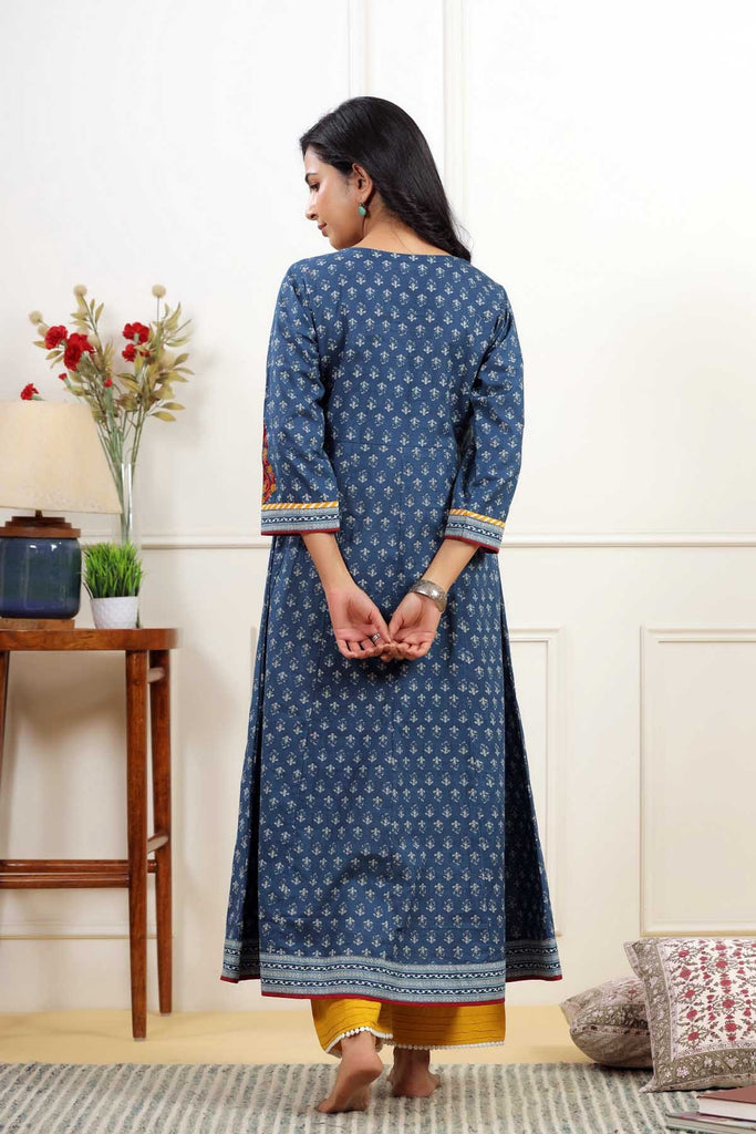 Kalidaar Kurta In Dark Blue Cotton Fabric