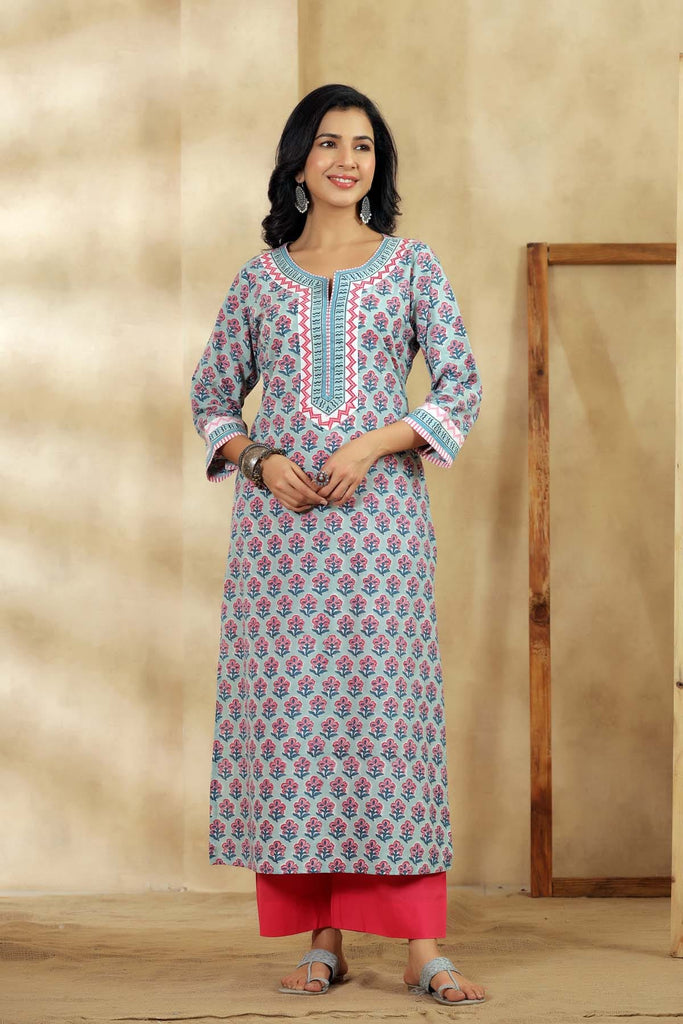 Straight Fit Kurta In Light Teal Color